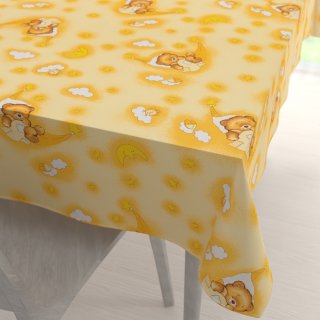 Dětský bavlněný obdélníkový ubrus Sandra SA-727 Spící medvídci na žlutooranžovém - Biante.cz