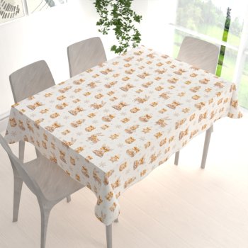 Bavlněný obdélníkový ubrus Sandra SA-797 Zlato-šedé vánoční ozdoby na bílém - detail 1 - Biante.cz