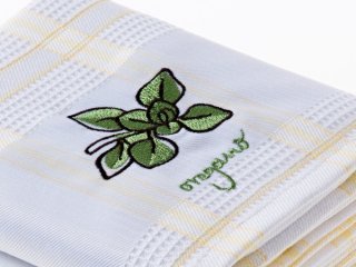 Kuchynská vaflová utierka s výšivkou Oregáno - žlté káro