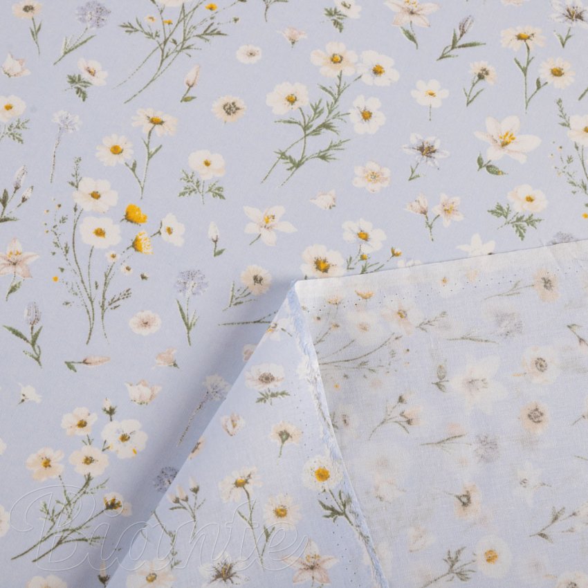 Bavlněná látka/plátno Sandra SA-617 Kopretinky na světle modrém - šířka 160 cm - detail 4 - Biante.cz