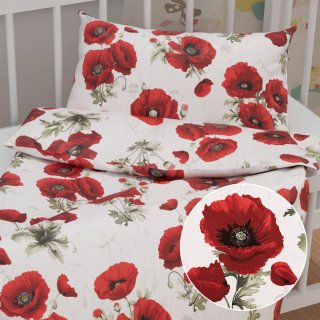 Detské bavlnené posteľné obliečky do postieľky Sandra SA-632 Vlčie maky na bielom - Biante.sk Detské bavlnené posteľné obliečky do postieľky Sandra SA-632 Vlčie maky na bielom - Biante.sk