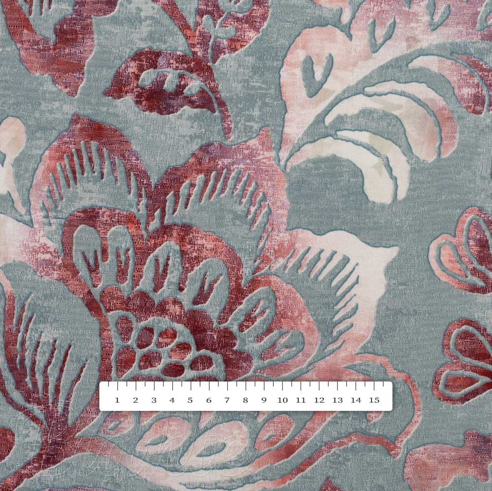 Sametová látka Tamara TMR-054 Abstraktní vínové květy na šedozeleném - šířka 150 cm - detail 3 - Biante.cz