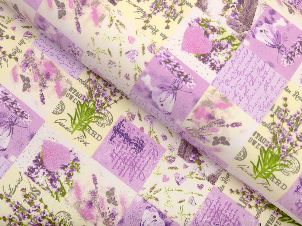 Bavlněná látka/plátno Sandra SA-559 Levandulová zahrada - šířka 220 cm - Biante.cz