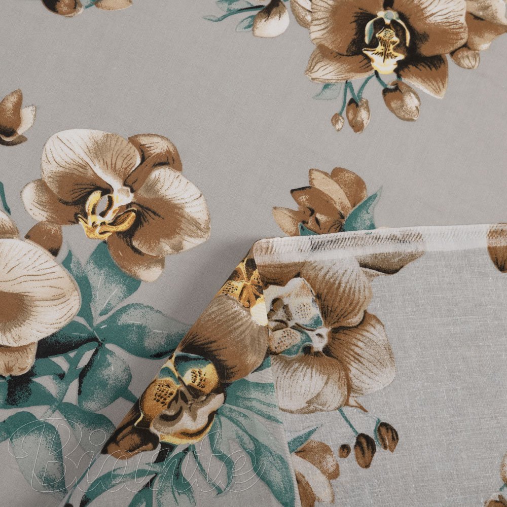 Bavlněná látka/plátno Sandra SA-622 Hnědé orchideje na šedém - šířka 160 cm - detail 4 - Biante.cz