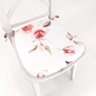 Teflónový oblý podsedák TF-023 Červené ruže na bielom - 39x37x3 cm - Biante.sk