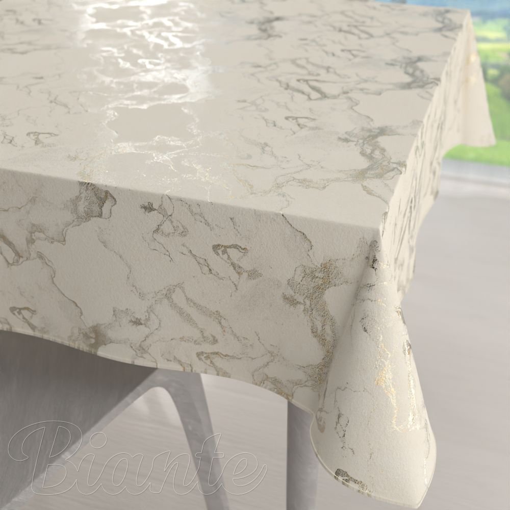 Veľký zamatový štvorcový obrus Isabela IBL-017 Zlatý/dymový mramor na smotanovom - Biante.sk