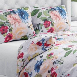 Bavlněné ložní povlečení Sandra SA-387 Velké žluté a modré květy na bílém - Biante.cz