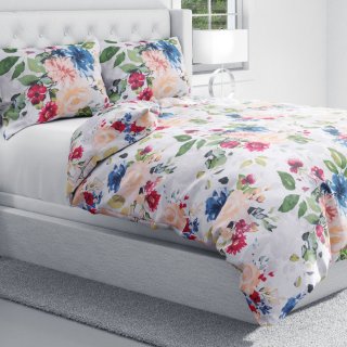 Bavlněné ložní povlečení Sandra SA-387 Velké žluté a modré květy na bílém - detail 1 - Biante.cz