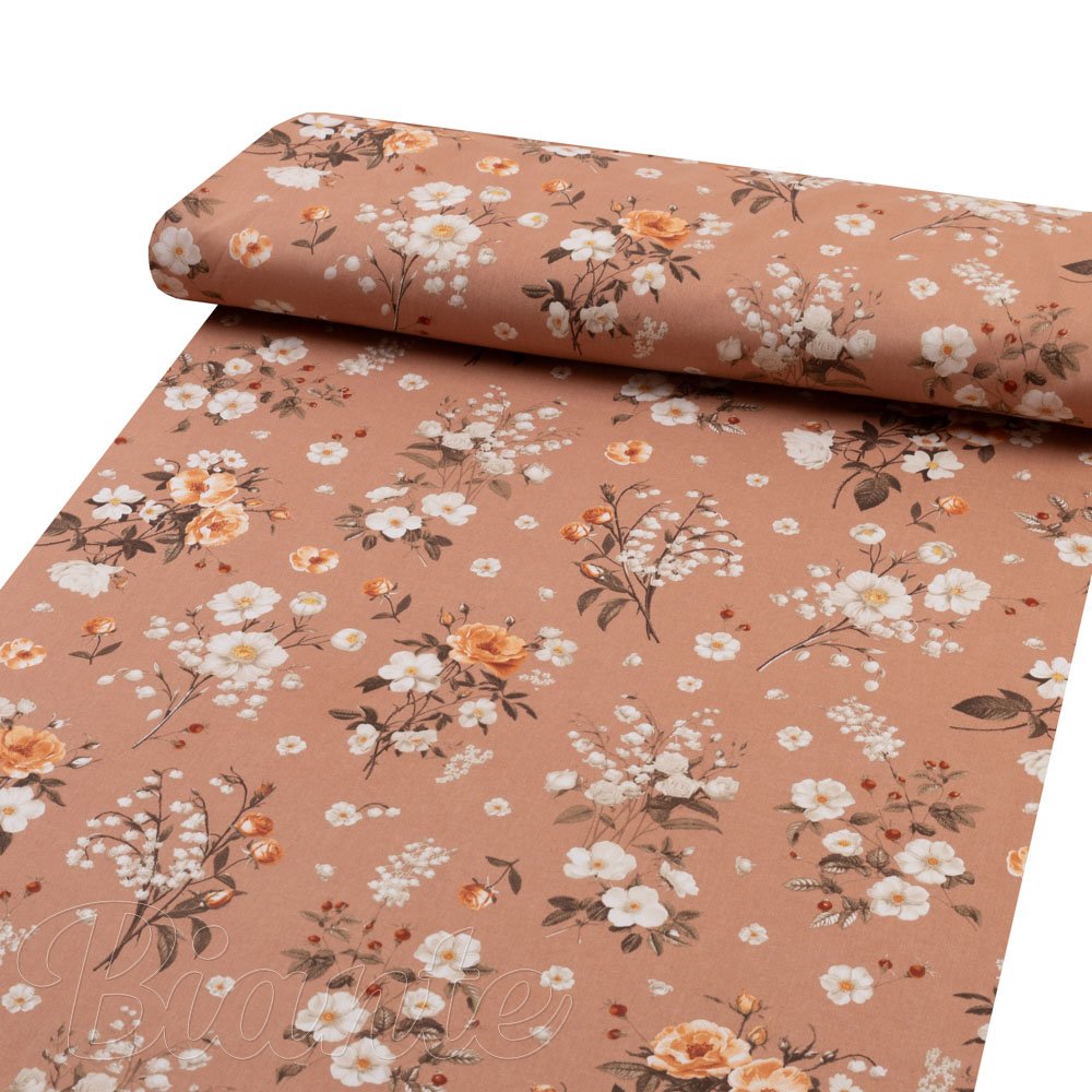 Bavlněná látka/plátno Sandra SA-738 Růže a konvalinky na hnědorůžovém - šířka 160 cm - detail 1 - Biante.cz