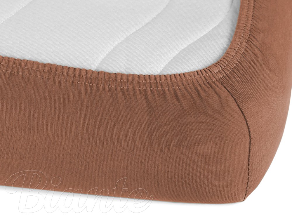 Jersey napínací prostěradlo na vysokou matraci JR-023 Oříškově hnědé - detail 1 - Biante.cz