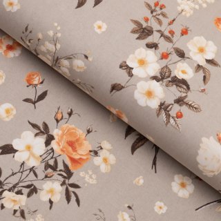 Bavlněná látka/plátno Sandra SA-739 Růže a konvalinky na béžovošedém - šířka 160 cm - Biante.cz
