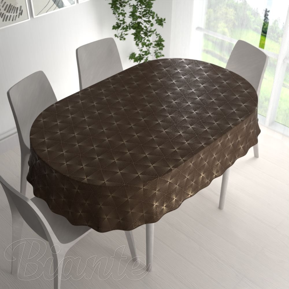 Sametový oválný ubrus Isabela IBL-012 Rose Gold trojúhelníky na hnědém - detail 1 - Biante.cz