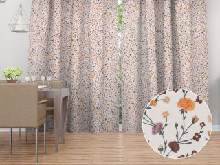 Bavlněný závěs na míru Sandra SA-720 Oranžovo-hnědo-béžové drobné květiny na smetanovém - Biante.cz