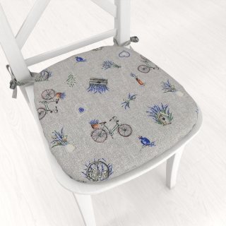 Oblý podsedák PML-097 Levandule a bicykle na sivom režnom - 39x37x3 cm - Biante.sk
