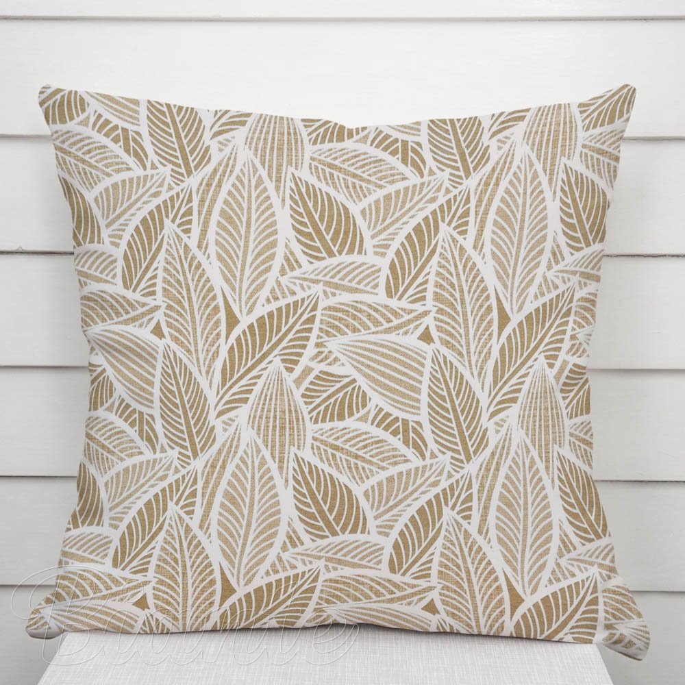 Dekorační povlak na polštář Leona LN-168 Bílé listy na světle hnědém - Biante.cz