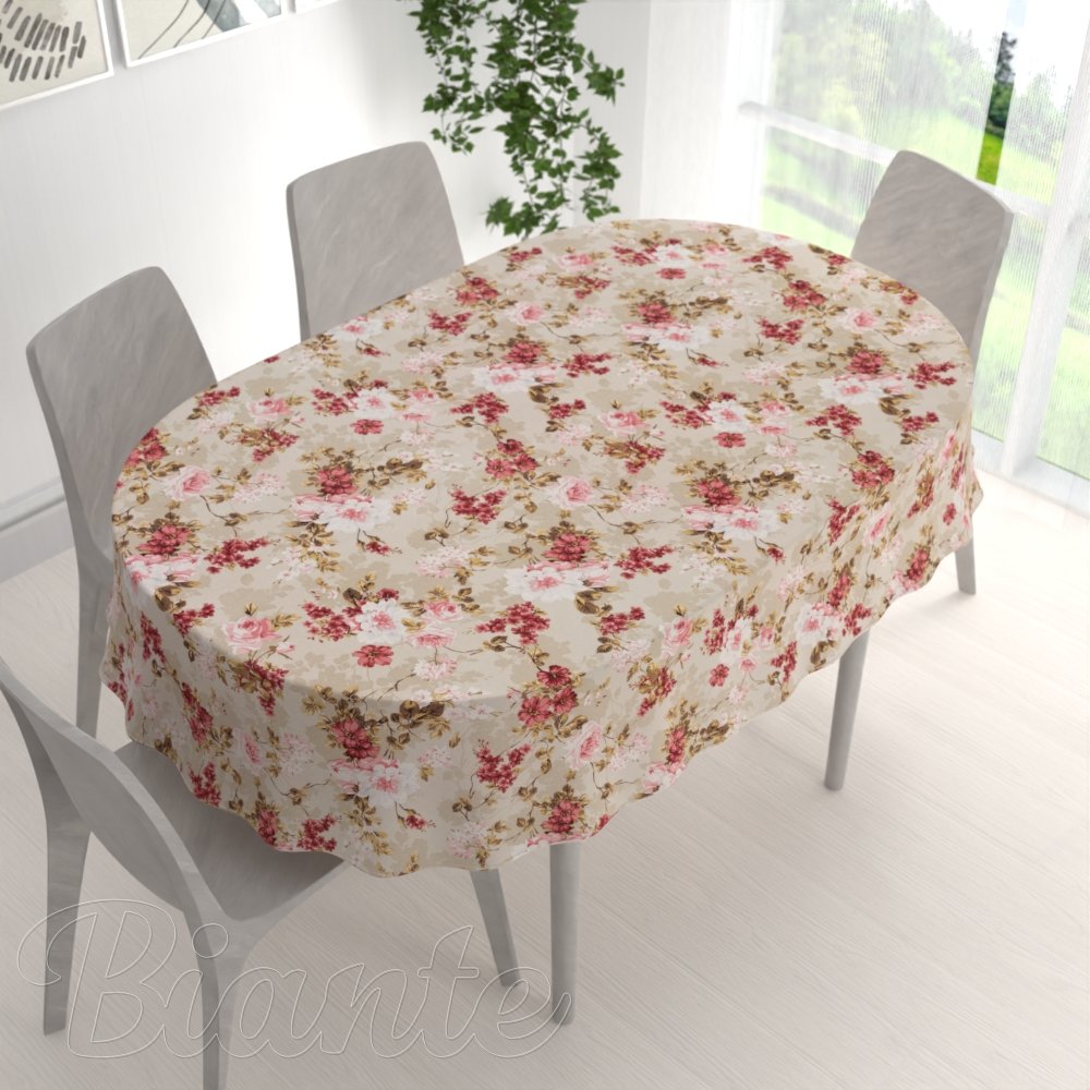 Dekorační oválný ubrus Leona LN-167 Plané růže na béžovém - detail 1 - Biante.cz