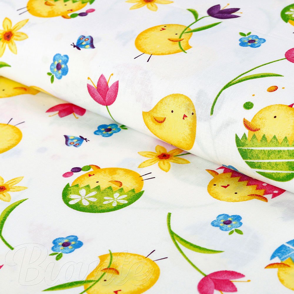 Velikonoční bavlněná látka/plátno Sandra SA-074 Žlutá kuřátka - šířka 145 cm - Biante.cz