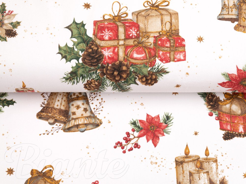 Vánoční bavlněná látka/plátno Sandra SA-515 Vánoční hvězdy a ozdoby na bílém - šířka 160 cm - detail 2 - Biante.cz