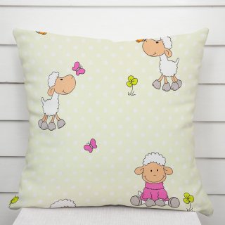 Dětský bavlněný povlak na polštář Sandra SA-729 Veselé ovečky na světle zeleném puntíkovaném - Biante.cz