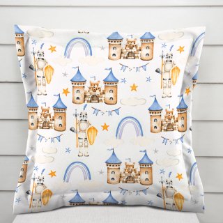 Dětský bavlněný povlak na polštář s lemem Sandra SA-666 Modro-hnědé hrady a rytíři na bílém - Biante.cz Dětský bavlněný povlak na polštář s lemem Sandra SA-666 Modro-hnědé hrady a rytíři na bílém - Biante.cz