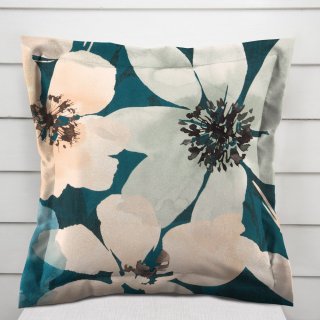 Sametový povlak na polštář s lemem Tamara TMR-027 Velké květy na tmavě zeleném - Biante.cz