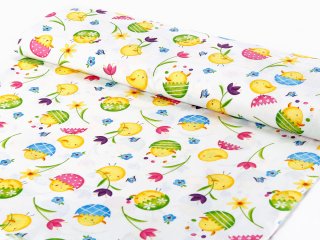 Veľkonočná bavlnená látka/plátno Sandra SA-074 Žlté kuriatka - šírka 145 cm - detail 1 - Biante.sk