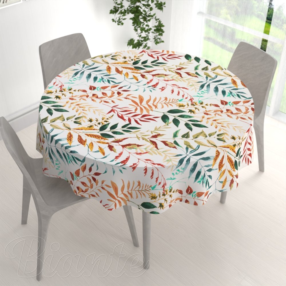 Bavlněný kulatý ubrus Sandra SA-712 Podzimní větvičky s listy na bílém - detail 1 - Biante.cz