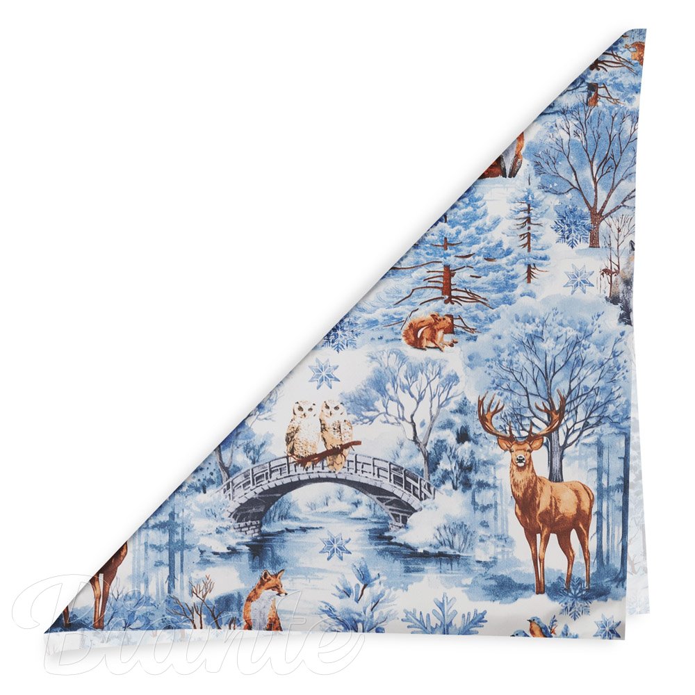 Dětský bavlněný šátek Sandra SA-674 Lesní zvířata v zimním lese na modrém - detail 1 - Biante.cz