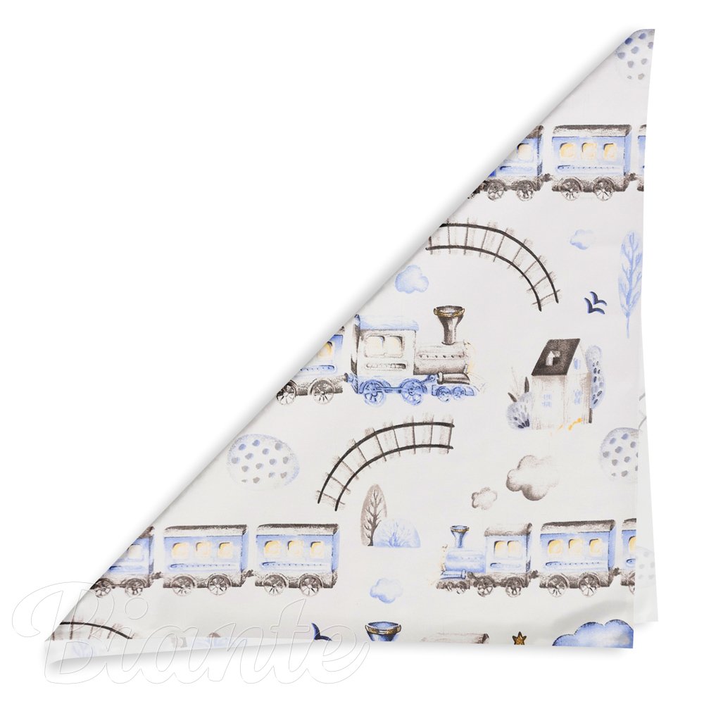 Dětský bavlněný šátek Sandra SA-690 Modré vláčky s letadýlky na bílém - detail 1 - Biante.cz