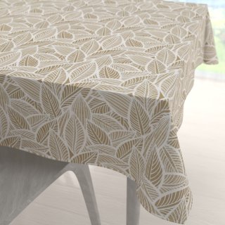 Velký dekorační čtvercový ubrus Leona LN-168 Bílé listy na světle hnědém - Biante.cz