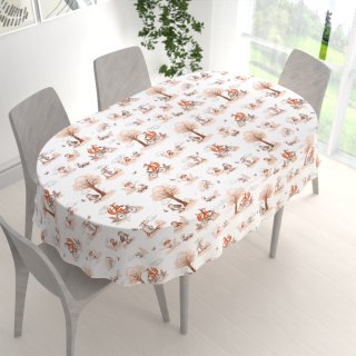 Dětský bavlněný oválný ubrus Sandra SA-696 Lišky na kolách - hnědé na bílém - detail 1 - Biante.cz Dětský bavlněný oválný ubrus Sandra SA-696 Lišky na kolách - hnědé na bílém - detail 1 - Biante.cz