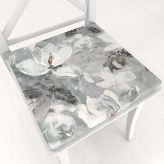 Zamatový štvorcový podsedák Tamara TMR-016 Designové kvetiny na sivozelenom - 38x38x3 cm - Biante.sk