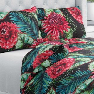 Bavlněné ložní povlečení Sandra SA-566 Velké tropické květy a listy na černém - Biante.cz