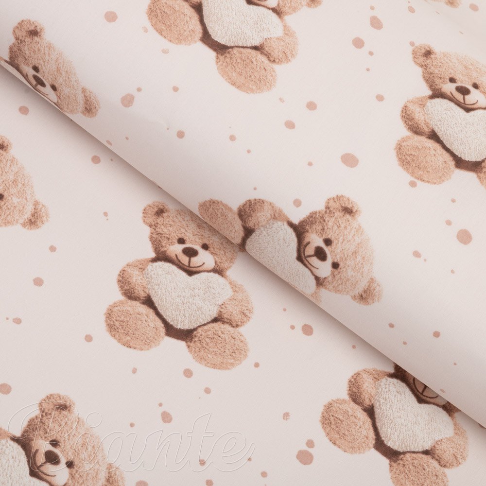 Dětská bavlněná látka/plátno Sandra SA-721 Medvídci se srdíčky na pudrově růžovém - šířka 160 cm - Biante.cz