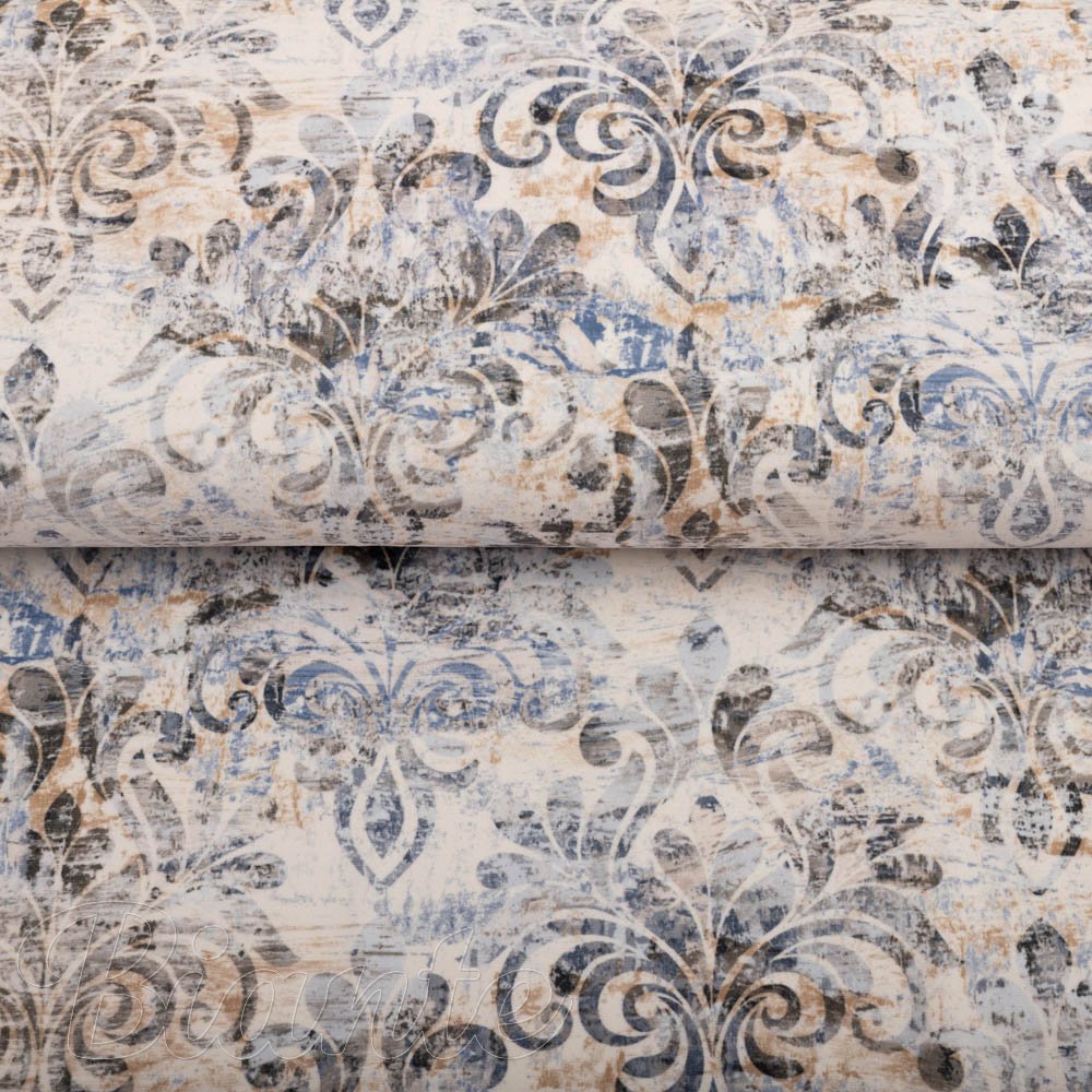 Sametová látka Tamara TMR-057 Modro-zelený zámecký vzor na krémovém - šířka 150 cm - detail 2 - Biante.cz