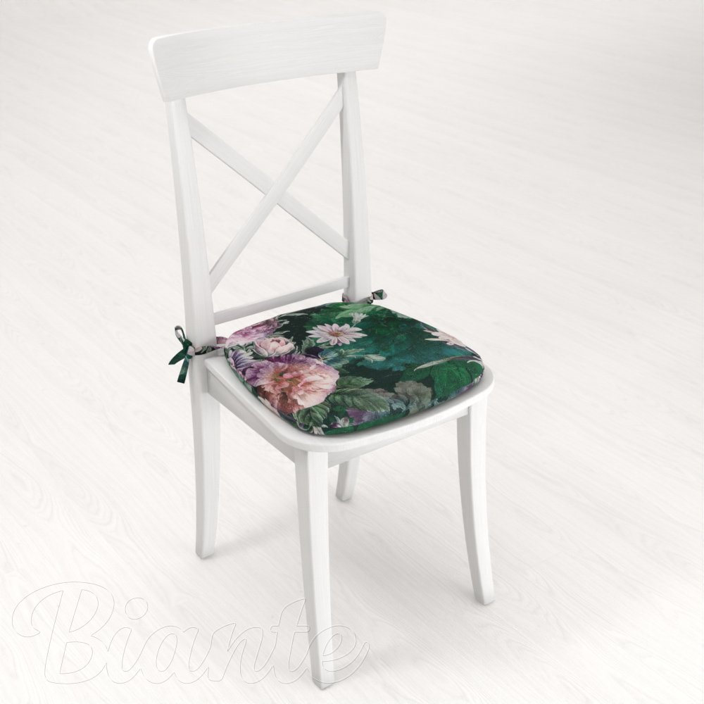 Oblý podsedák Parma PM-114 Fialové květy na tmavě zeleném - 39x37x3 cm - detail 2 - Biante.cz