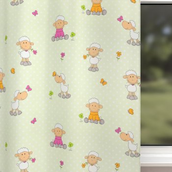 Dětský bavlněný závěs na míru Sandra SA-729 Veselé ovečky na světle zeleném puntíkovaném - detail 1 - Biante.cz