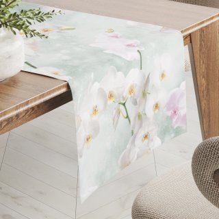 Dekorační běhoun na stůl PM-019 Orchideje na světle zeleném - Biante.cz