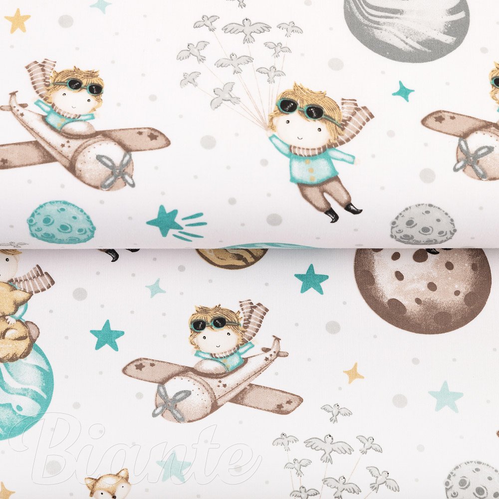 Dětská bavlněná látka/plátno Sandra SA-561 Malý princ na bílém - šířka 160 cm - detail 2 - Biante.cz