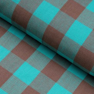 Bavlněná látka Olivia OL-018 Tyrkysovo-hnědá kostka velká - šířka 150 cm - Biante.cz