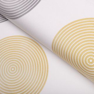 Sametová látka Tamara TMR-023 Žluté a šedé designové kruhy na smetanovém - šířka 150 cm - Biante.cz