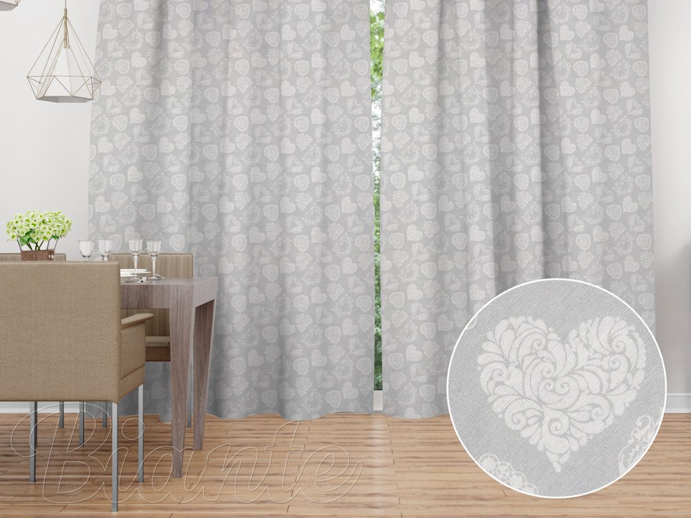 Dekorační závěs na míru PML-071 Srdce s ornamenty na šedém - Biante.cz