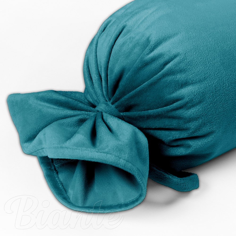 Sametový polštář válec bonbon Velvet Premium SVP-035 Tyrkysově modrý - detail 1 - Biante.cz