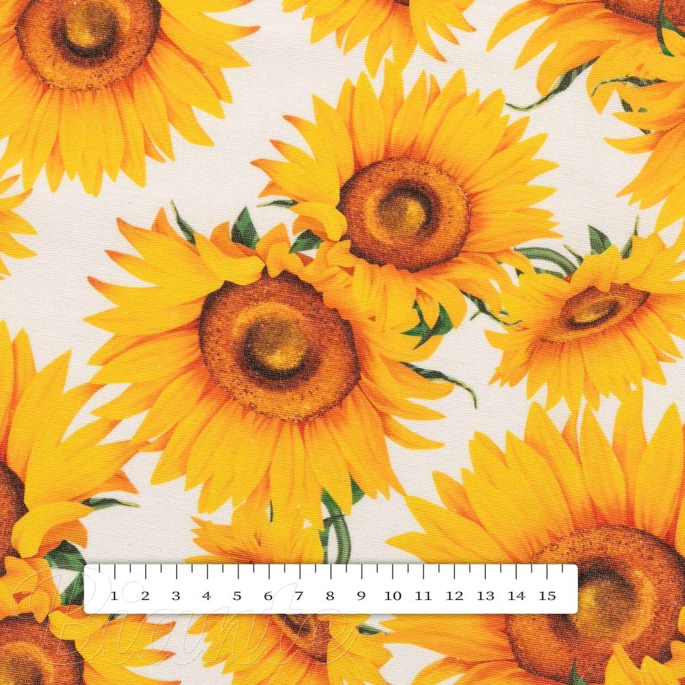 Dekorační látka PML-102 Slunečnice na bílém - šířka 150 cm - detail 5 - Biante.cz