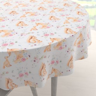 Dětský bavlněný kulatý ubrus Sandra SA-694 Veverky a lišky mezi květinami na bílém - Biante.cz Dětský bavlněný kulatý ubrus Sandra SA-694 Veverky a lišky mezi květinami na bílém - Biante.cz