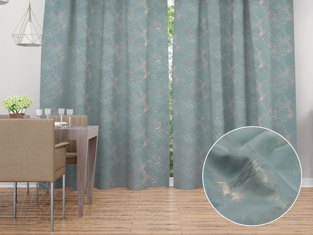 Sametový závěs Isabela IBL-020 Zlatý/kouřový mramor na světle modrošedém - šířka 270 cm - Biante.cz