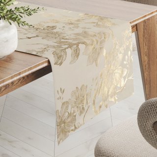 Sametový běhoun na stůl Isabela Flower IBL-023 Zlaté květy na krémovém - Biante.cz Sametový běhoun na stůl Isabela Flower IBL-023 Zlaté květy na krémovém - Biante.cz