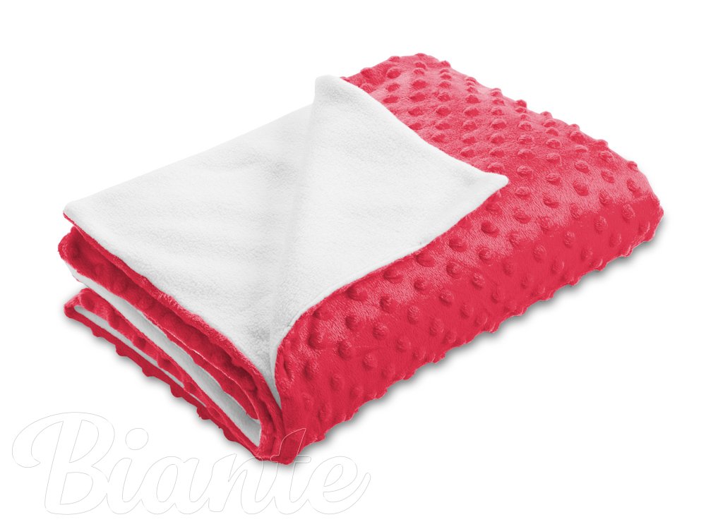 Dětská oboustranná deka Minky puntíky/Polar MKP-019 Jahodová červená - Biante.cz