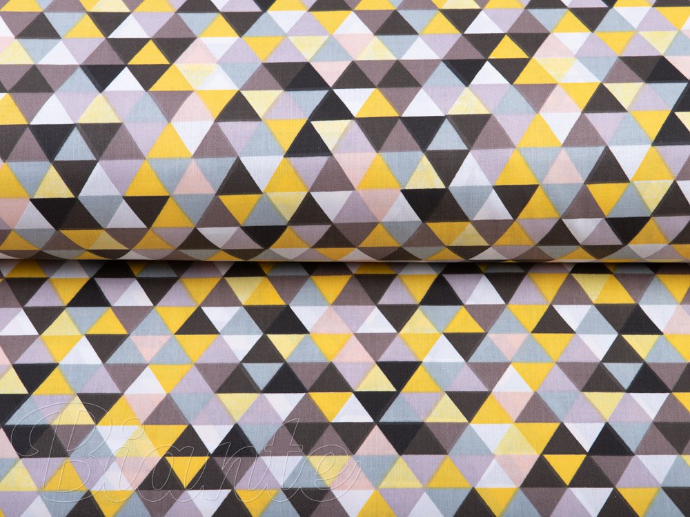 Bavlněná látka/plátno Sandra SA-218 Žluto-hnědo-růžové trojúhelníčky - šířka 160 cm - detail 3 - Biante.cz