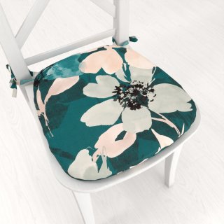 Zamatový oblý podsedák Tamara TMR-027 Veľké kvety na tmavo zelenom - 39x37x3 cm - Biante.sk